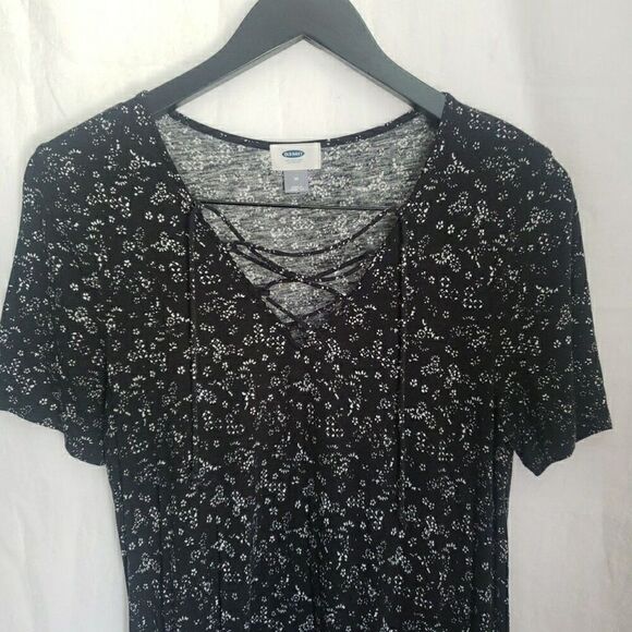 Old Navy Long Black White Short Sleeved Top Semi Sheer Women's Size M - Picture 3 of 8